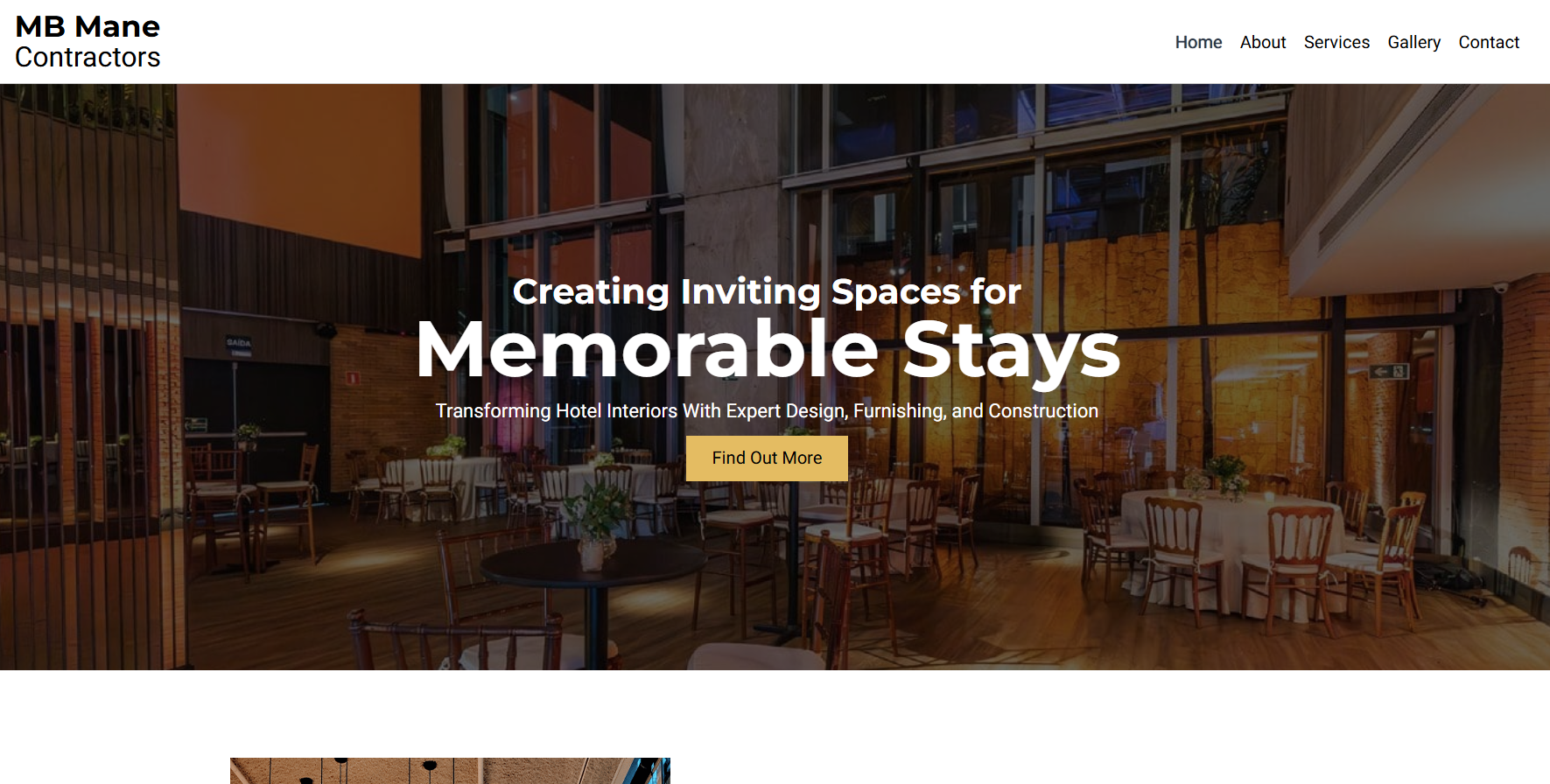 MB Mane Contractors original website with a white header and centered hero text